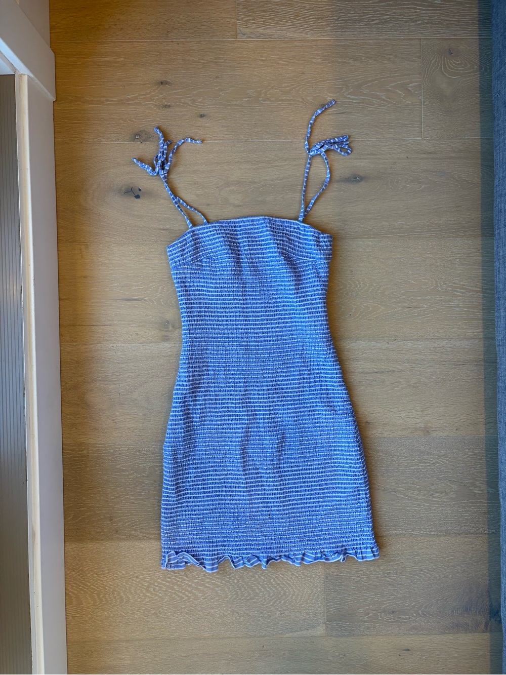 Abercrombie & Fitch Smocked Blue and White Striped Mini Dress